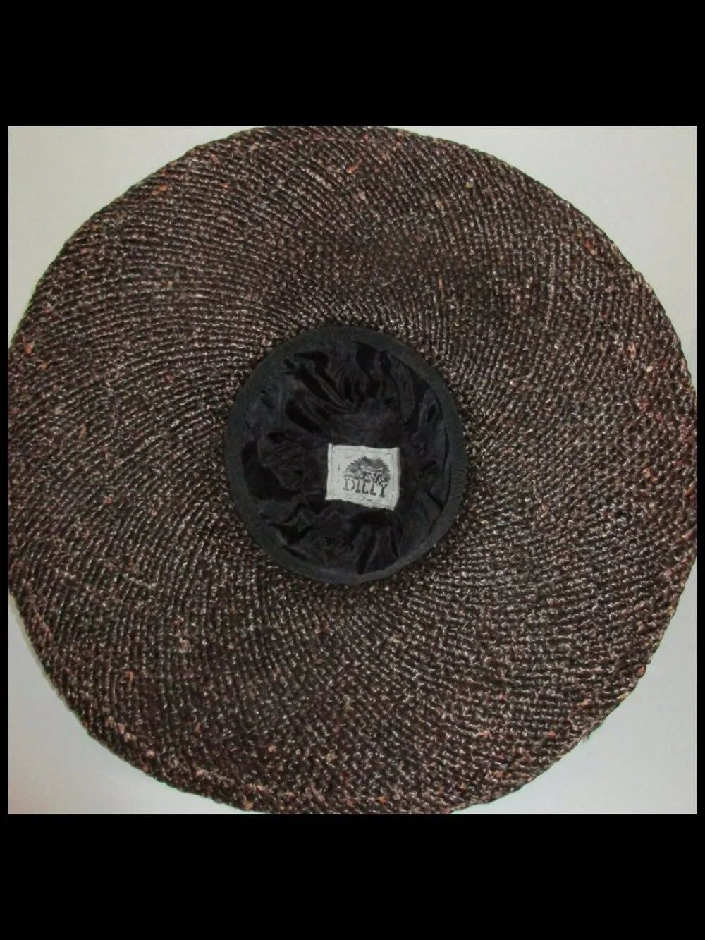 Vintage 1950s Dilly Brown Straw Wide Brim Cartwheel Sun Hat Trimmed w/Flowers